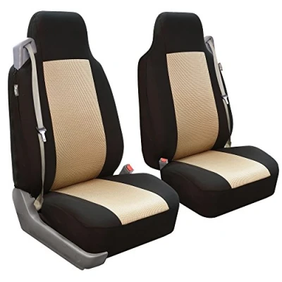 Image of FH GROUP Front Set Cloth Car Seat Covers for Bucket Seats 1 Piece Cover, Universal Fit, Washable SUV, Sedan, Van, Beige