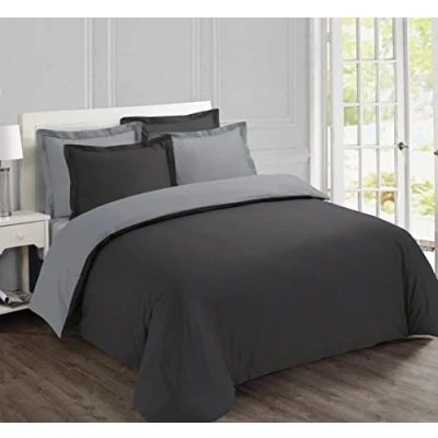 Image of Vision Reversible Bedding Set Bicolor Anthracite/Grey Duvet Cover 240 x 220 cm with 2 Pillowcases for Standard Double Bed 100% Cotton