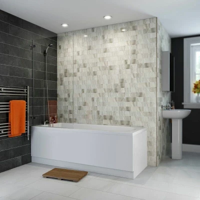 Image of Ceramica Straight Curved Bath Bundle 1600mm With Square Shower Screen &amp; Front And End Panel