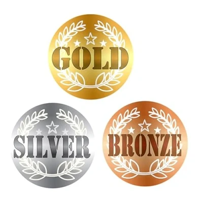 Image of Gold, Silver, Bronze, Winning Crest Design Teacher Reward Stickers: 108 x 25mm Stickers