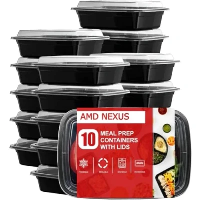 Image of AMD Nexus [10 Pack, 28oz] 1 Compartment Plastic Meal Prep Containers Reusable BPA Free Food with Airtight Lids Microwavable, Freezer and Dishwasher Safe