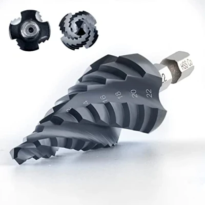Image of toolant Four Spiral Flute Cobalt Step Drill Bit(Pro Max), 4 22mm Impact Ready Flutes Unibit Bit, 1/4&quot; Hex Shank for Metal, Stainless Steel, Aluminum, Wood, Plastic
