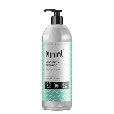Image of Miniml Natural Cleansing Hair Shampoo 1L Bottle Tea Tree and Mint, Purifying Formula, Normal to Oily Hair, Suitable for Sensitive Scalp Skin, Sulphate Paraben Free, Vegan Cruelty Free