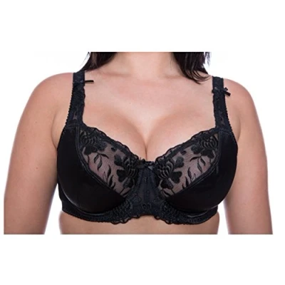 Image of Hillblake Black Satin Lace Underwired Bra (42DD)