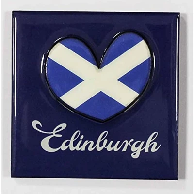 Image of Scotland Scottish PU Fridge Magnet Lion Rampant Tartan 3D Epoxy Thistle Edinburgh (Edinburgh Saltire Heart)