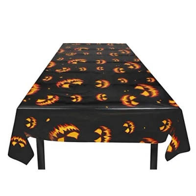 Image of Boland 72309 Tablecloth Scary Pumpkin Size 120 x 180 cm Black/Orange Plastic Table Decoration Birthday Party Halloween
