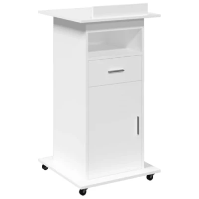 Image of Lectern with Wheels &amp; Drawer Podium Stand Pulpit White Engineered Wood vidaXL