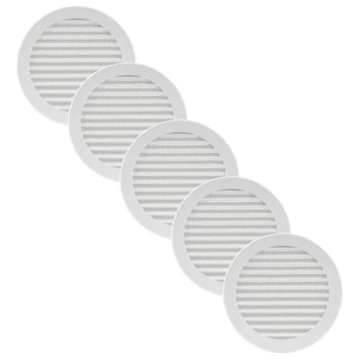 Image of Vent Systems 125 mm / 5&quot; Inch Round Soffit Cover Pack of 5 White Louvered Plastic Grill Grille with Screen Mesh HVAC, Ducting, Pipe Air Supply Vents for Bathroom, Kitchen