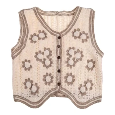 Image of Boho Women Crochet Knit Vest Waistcoat Floral Pattern Sleeveless V Neck Cardigan Brown for