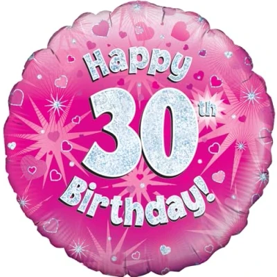 Image of Oaktree UK 18&quot; Happy 30th Birthday Pink Holographic