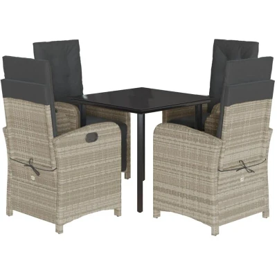 Image of vidaXL 5 Piece Garden Dining Set with Cushions Light Grey Poly Rattan