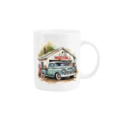 Image of Purely Home Vintage Car Mug Painted Watercolour Blue Classic Pickup Truck Countryside Garage Gift Present Tea Coffee White Bone China