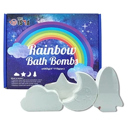 Image of Bath Bombs Gift Set, 4 Pieces of Unique Rainbow Cloud Bomb, Rocket Moon Bomb and Star Having Different Scent