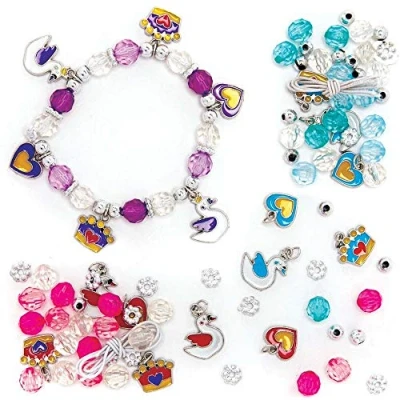 Image of Baker Ross AX827 Swan Princess Bracelet Kits Pack of 3, Crafts, Ballerina Children’s Party Bag and Stocking Fillers Gifts, Silver,White