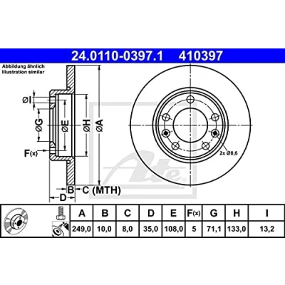 Image of 1610761980 Brake disc ATE 24.0110 0397.1 249,0mm 10,0mm 5 108,0mm solid Coated PEUGEOT: 308 II Hatchback, SW 2, Box Body / Hatchback