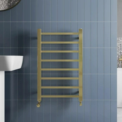 Image of Solaro Square Bar Heated Towel Radiator Brushed Brass 800 x 500mm