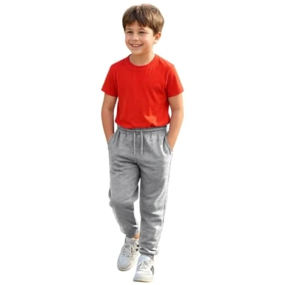 Image of True Face Kids Trouser Fleece Jogging Bottoms PE Sweatpants Multi Pockets Drawstring Elasticated Joggers Cuffed Girls Boys Plain Sports School Pants Grey 9/10