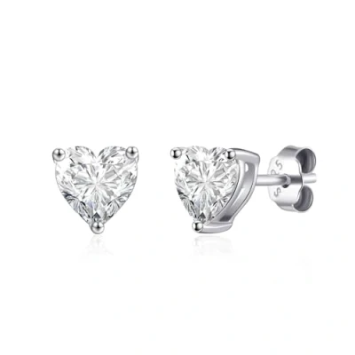 Image of Philip Jones Sterling Silver Heart Stud Earrings Created with Zircondia® Crystals