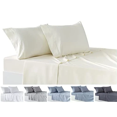 Image of Todocama 4 Piece Bedding Set Fitted Sheet Top Two Pillowcases 50 x 80 cm (Bed 200 190/200 cm, Beige)