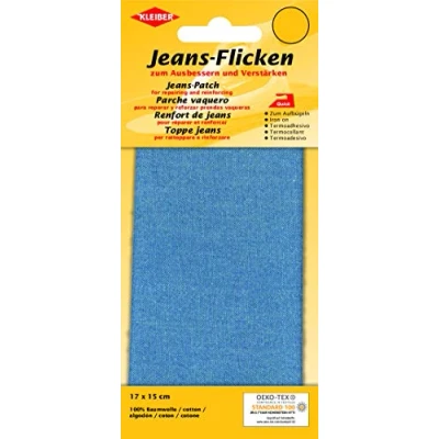 Image of Kleiber 17cm x 15cm Iron On Denim Jeans Repair Patch Cut to Size Required Light Blue