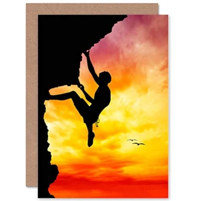 Image of Wee Blue Coo Sport Sunset Free Climber Silhouette Birthday Sealed Greeting Card Plus Envelope Blank inside