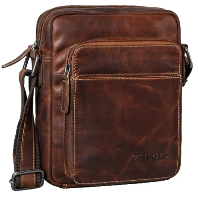 Image of STILORD &#039;Vittorio&#039; Small Messenger Bag for Men Leather Crossbody Bags Over The Shoulder Courier Tablet 9.7 inch iPad Satchel Vintage, Colour:Salerno Brown