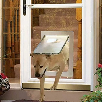 Image of ANQI Large Magnetic Dog Door, Automatic Lockable Cat Flap Screen Sliding Pet Gate Entry Tunnel, Easy Install, All Weather, L, White