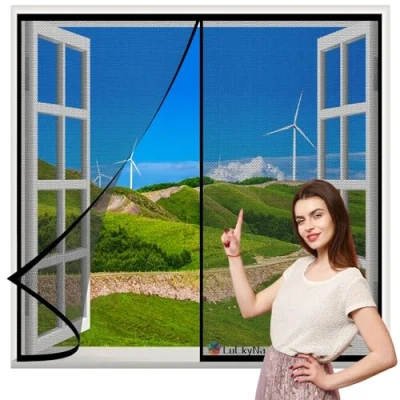 Image of Magnetic Fly Screen Door 120x120cm Black Mosquito net for Automatic Closing Insect Bug Easy to Install Without Drilling Balcony Patio Doors