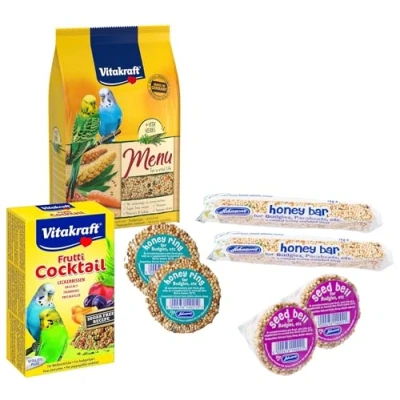 Image of WUNDAPETS PREMIUM BUDGIE SMALL BIRD BUNDLE FOOD TREATS BARS BELLS SEED DIET