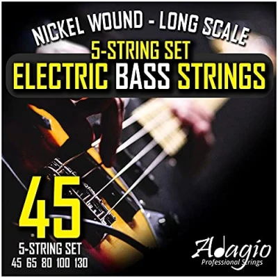 Image of &quot;5 String&quot; Electric Bass Strings Light/Medium Gauge Steel Core Set With Ball Ends Best For Playing Power/Swing Guitars (Five String Guitar Long Scale) ADAGIO PRO