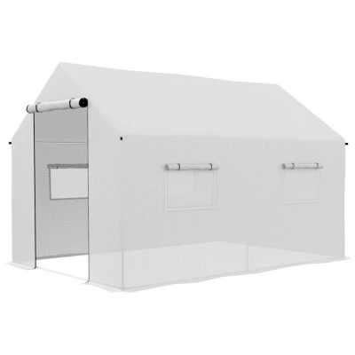 Image of Outsunny 2 x 3m Polytunnel Greenhouse with Wide Door &amp; 4 Mesh Windows White