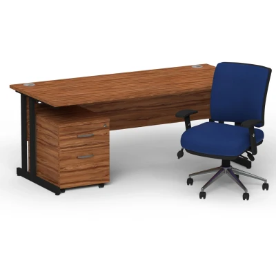 Image of Impulse 1800 Black Cant Desk Walnut + 2 Dr Mobile Ped &amp; Chiro Blue