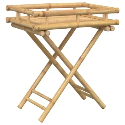 Image of vidaXL Bamboo Folding Tray Table Portable Side for Indoor/Outdoor Use, Versatile 60x40x68 cm Design, Collapsible Easy Storage, Brown