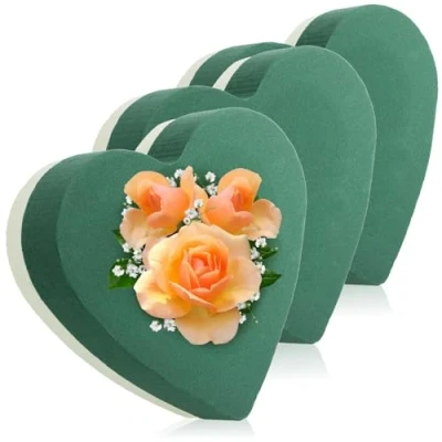 Image of com four® 3x Potting compound for flower arrangements in heart shape Floral foam fresh flowers Sponge crafting (03 pieces heart)