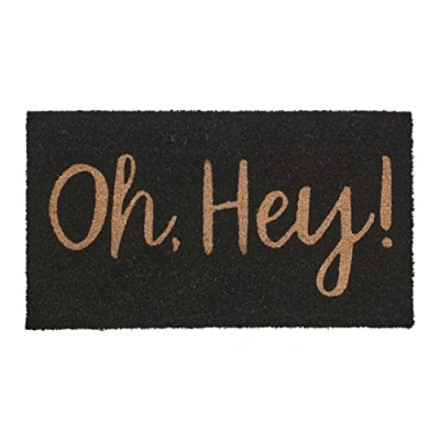 Image of Relaxdays &quot;Oh Hey!&quot; Coir Doormat, HxWxD: 75 x 42 cm, Non Slip, Indoor Outdoor, Coconut, PVC, Natural Brown/Black
