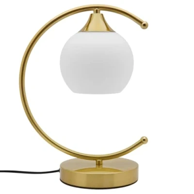 Image of Arch Antique Brass Table Lamp Frosted Glass Globe Shade Desk Opal Sphere T515