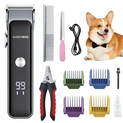 Image of BarberBoss All in One Dog Grooming Kit, Clippers Professional for Thick Hair, Cordless, Cat Matted Fur, Pet Clippers, Trimmer Grooming, QR 9089