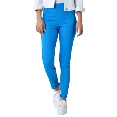 Image of Roman Originals Jeggings for Women UK Jean Ladies Stretchy Trousers Denim Leggings High Waist Rise Pull On Skinny Straight Leg Cotton Pants Smart Casual Fluorescent Blue (31 in) Size 18