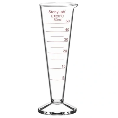 Image of stonylab Graduated Cylinder, 1 Pack Borosilicate Glass Conical Measuring Cylinder Beaker with Wide Mouth and Pour Spout for Precise Measurement, 50 ml