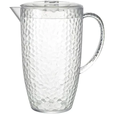 Image of eMKay® Dimple Clear Plastic Reusable 2 Litre Picnic Water Jug Pitcher with Lid, Handle for Serving Cold Drinks, Large Spout Pouring Juice, Iced Tea, Lemonade Drinkware