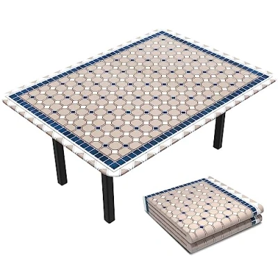 Image of VOUNOT Rectangular Tablecloth Covers Elastic Picnic Waterproof Table Cover Ceramic Pattern 180x114 cm, 6702868103191, Khaki Blue