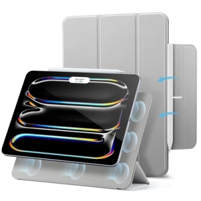 Image of ESR for iPad Pro 13 inch Case (2024), Powerful Magnetic Attachment, Slim Trifold Stand Case, Supports Apple Pencil and (USB C), Auto Wake/Sleep, Durable Protection, Rebound Series, Grey