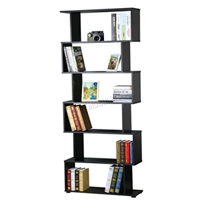 Image of WestWood PB 6 Tier S Shape Bookshelf Bookcase Stand Storage Display Unit Home Furniture Study Office Cupboard Cabinet Rack Divider PB01 Black