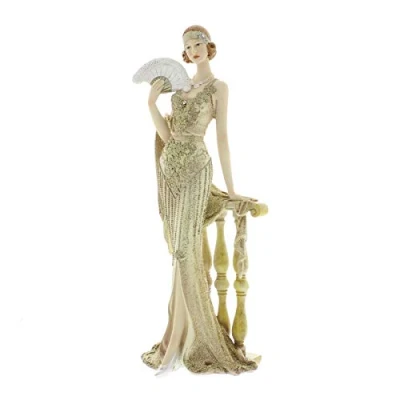 Image of WWID Art Deco&quot;Broadway Belles&quot; Lady Gold/Cream Dress Figurine Ornament 34cm