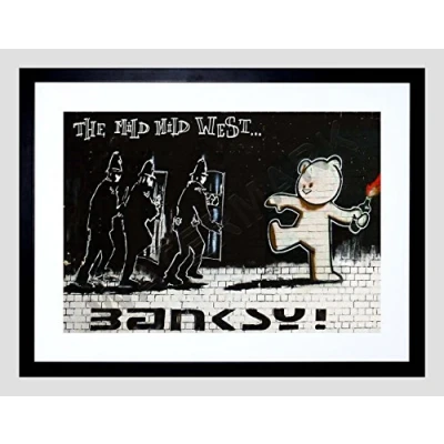 Image of Wee Blue Coo Banksy Mild West Graffiti Street Art Framed Wall Print