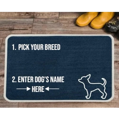 Image of Pet REBELLION Extra Large Personalised Absorbent Machine Washable Food Mat For Dogs Feeding Bowls Non Slip Reduces Movement Rounded Corners to Stay Flat (Chihuahua Blue)