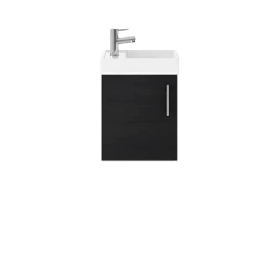 Image of Balterley Cloakroom Wall Hung 1 Door Vanity Unit with Basin, 400mm Woodgrain Charcoal Black