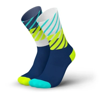 Image of Incylence Running Diagonal Socks Unisex Size 2.5 5 White/Yellow/Blue for Enhanced Comfort