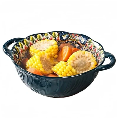 Image of Dowbom Large Ceramic Ramen Bowl With Handle, Deep Onion Soup Oven Safe, Microwave Safe Serving Bowl. (Green,35oz)