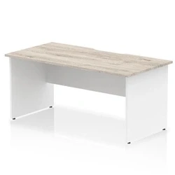 Image of Impulse 1600 x 800mm Scalloped Edge Straight Office Desk Grey Oak Top White Panel End Leg